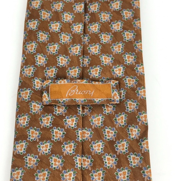 Brioni Satin Silk Gold/Blue Wave Abstract Tie Mens - Picture 3 of 8